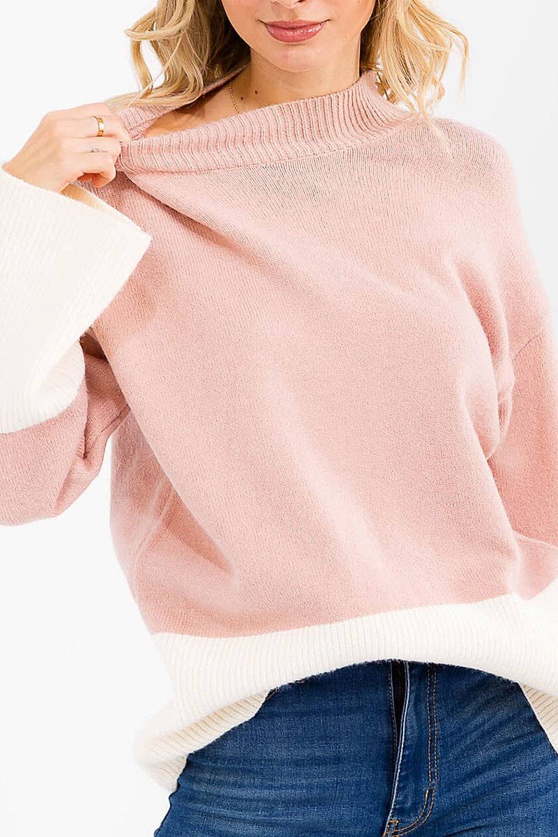 ROUSSEAU - Wholesale Knit Sweater - Women's - LONG SLEEVE COLORBLOCK PULLOVER SWEATER17