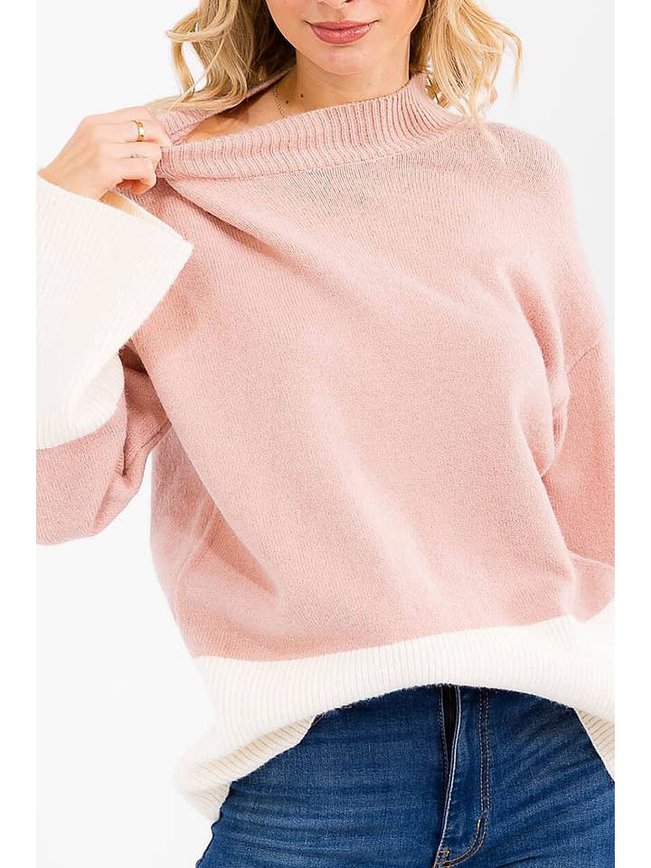 ROUSSEAU - Wholesale Knit Sweater - Women's - LONG SLEEVE COLORBLOCK PULLOVER SWEATER17