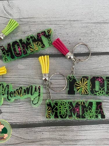 Flower Print Keychain for Mom Mommy, Green Mom Keychain, Gift for Mom Birthday, Neon Flower Keychain for wholesale by Chasin’ Self Care