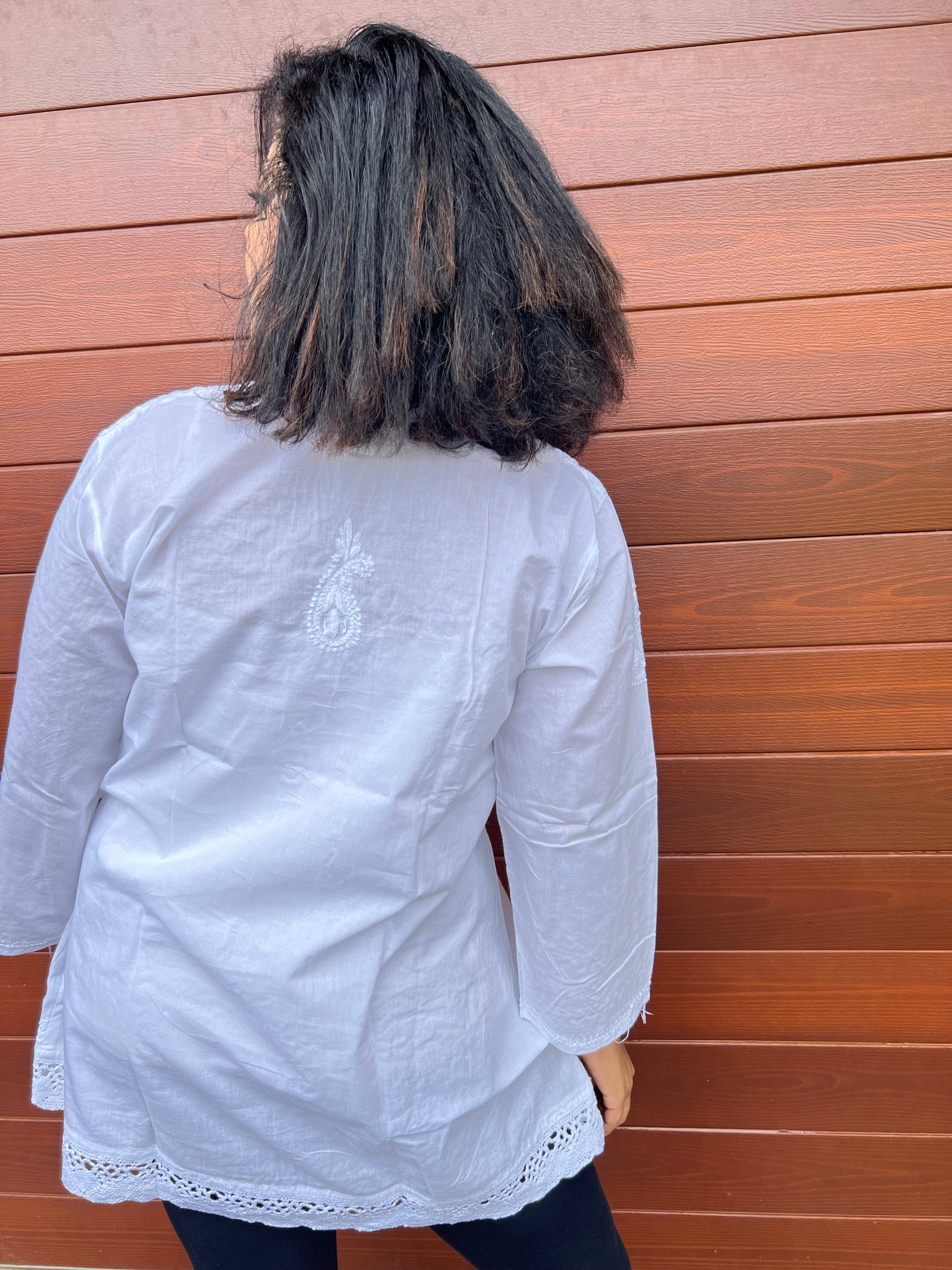 EeshaBoutique Australia - Wholesale Blouse – Women’s - White Short Embroidered Shirt7