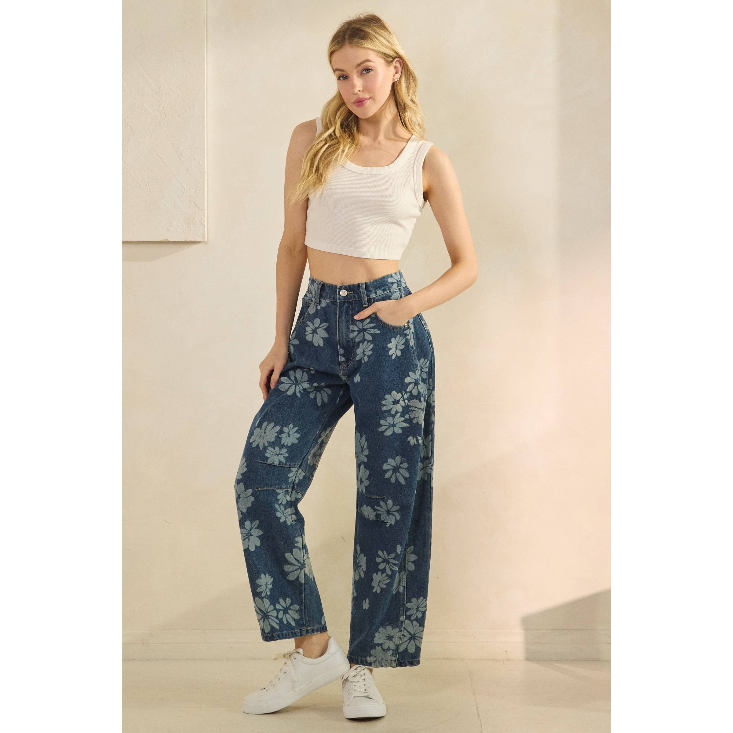 Med Wash Floral Denim Pants for wholesale on Faire5