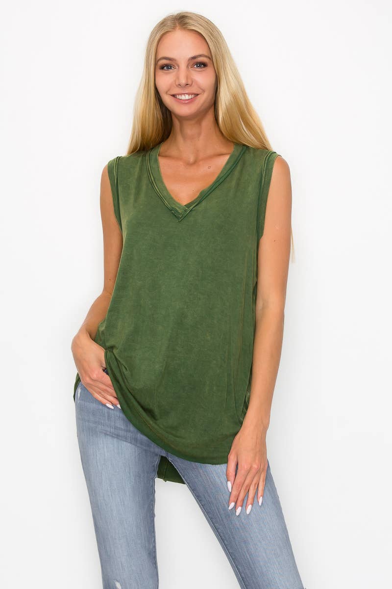 J.Her - Wholesale Tuniek - Dames - Met mineralen gewassen top zonder mouwen met V-hals HT40044