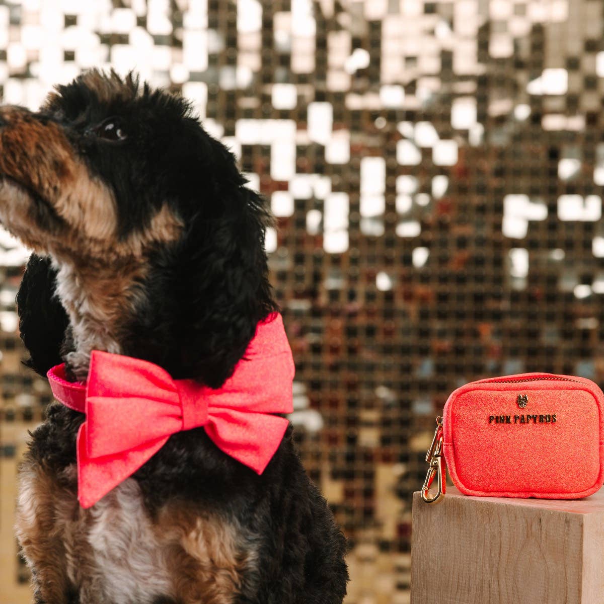 Pink Papyrus | Premium, Durable, & Stylish Dog Products - Wholesale Pet Poop Bag Dispenser - Ambrose Pink Glitter Poop Bag Dispenser And Treat Pouch3