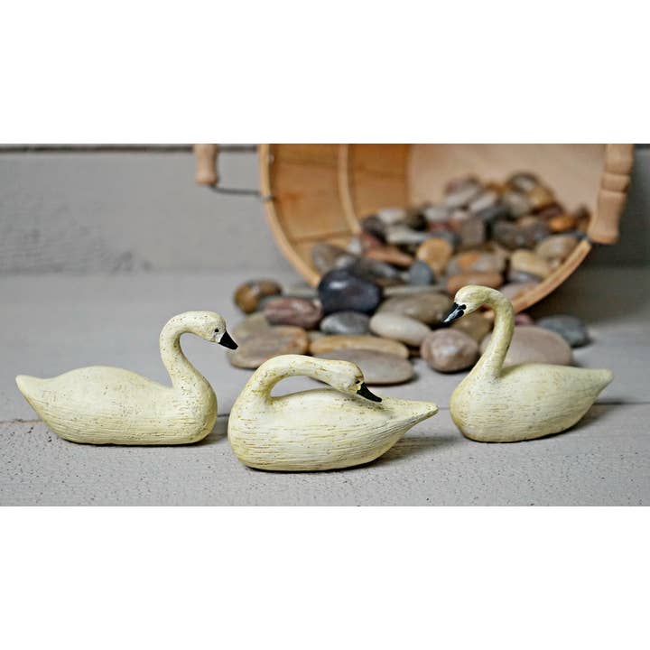 Impressive Enterprises, Inc. - Wholesale Decorative Tabletop Object - 63400- Set of 3 Mini Ivory Swans-Poly Resin-4.5Lx1.75Wx2.5in