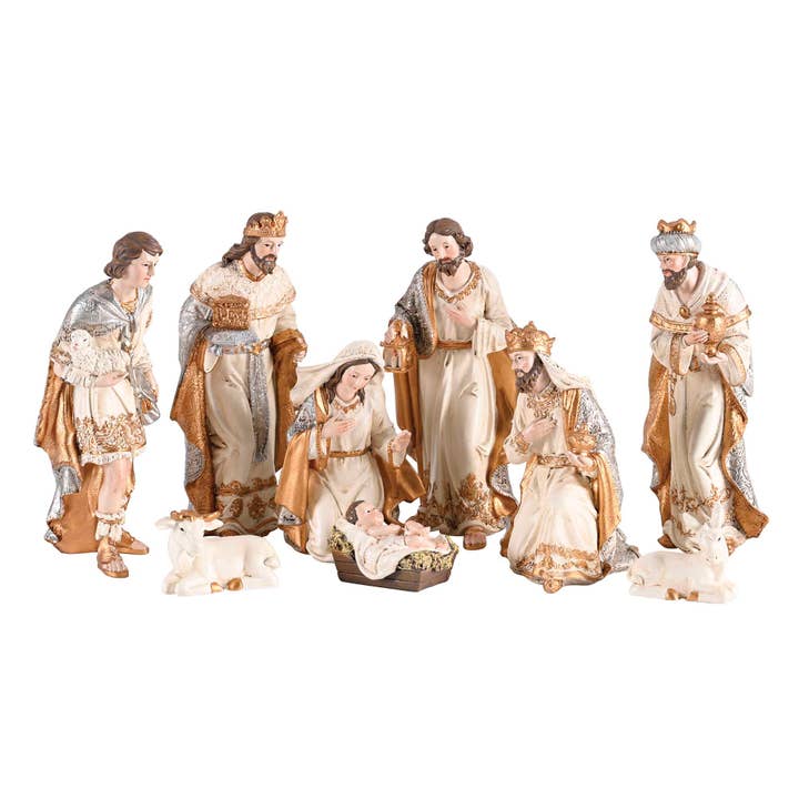 Dicksons - Wholesale Nativity Scene Decor - Nativity Family Wisemen Animal Gold7.75H
