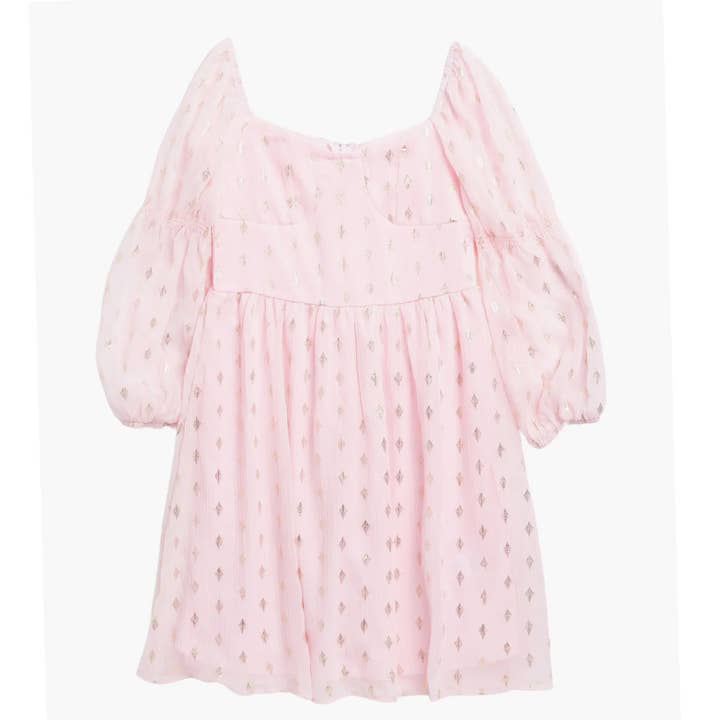 Pink Chiffon Gold Foil Babydoll Dress for wholesale on Faire