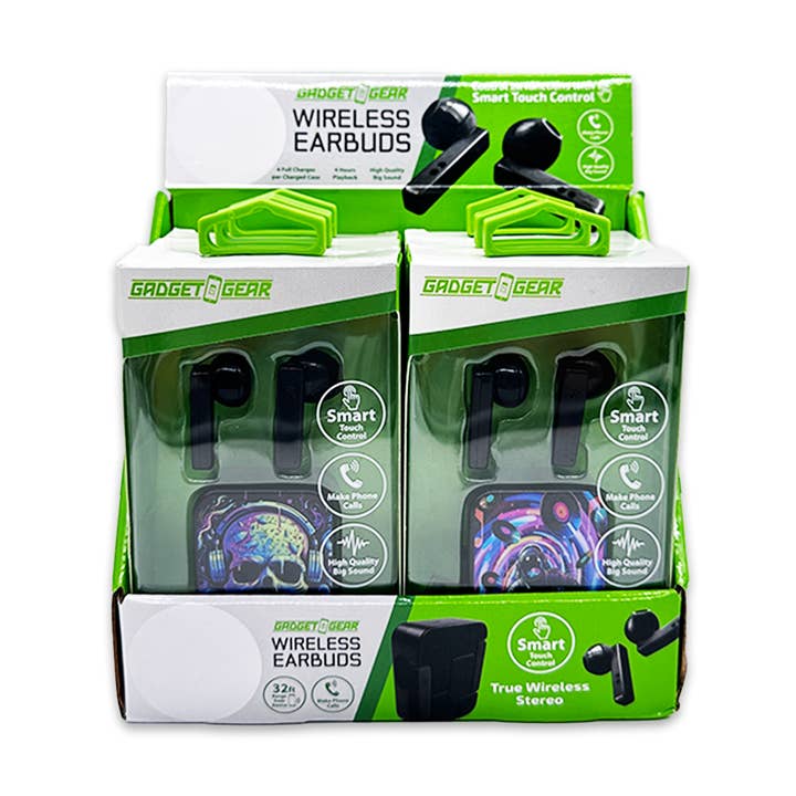 Gadget Gear Wireless Earbuds with Printed Case - 6/Display for wholesale by Novelty Brands