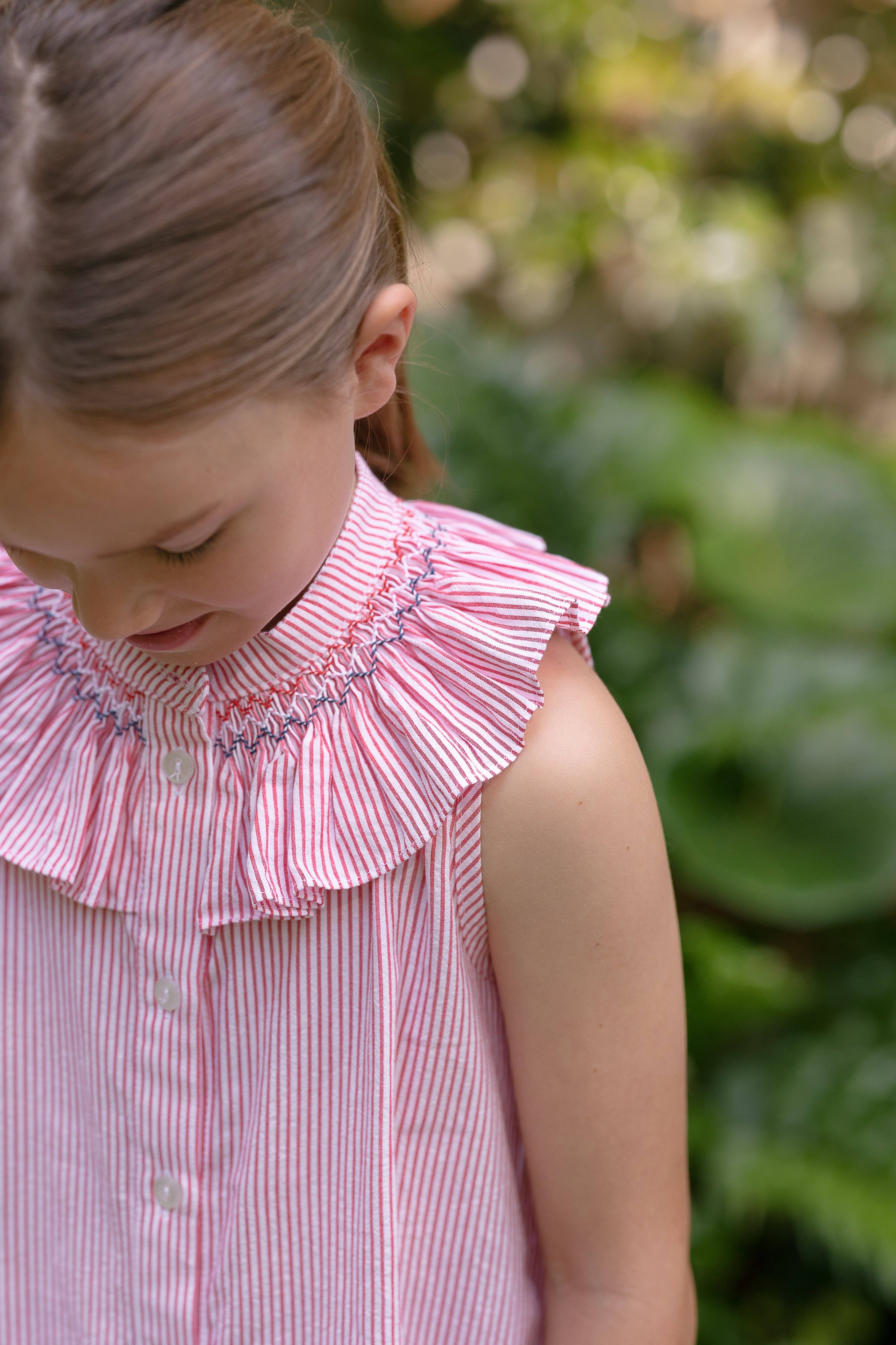 Sun House Children's - Wholesale Dress - Kids - Molly Anne Dress in Red Seersucker3