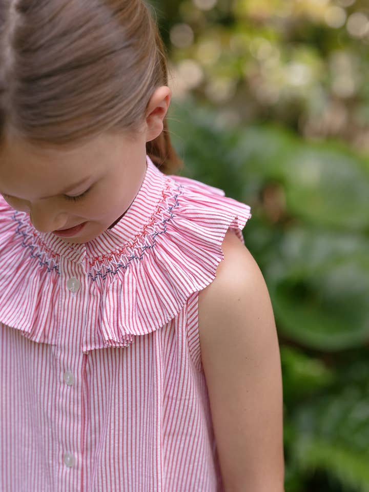 Sun House Children's - Wholesale Dress - Kids - Molly Anne Dress in Red Seersucker3