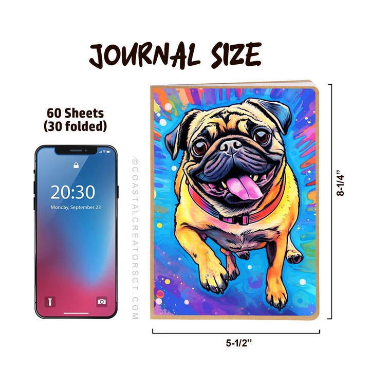 Coastal Creators of Connecticut - Wholesale Journal/Diary - Pug Dog Journal w/ Pawsed Magnetic Bookmark Set (Packaged)1