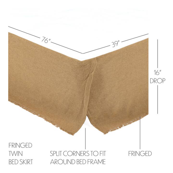 VHC Brands - Vente Cache-sommiers - Jupe de jute avec franges naturelles 39x76x16