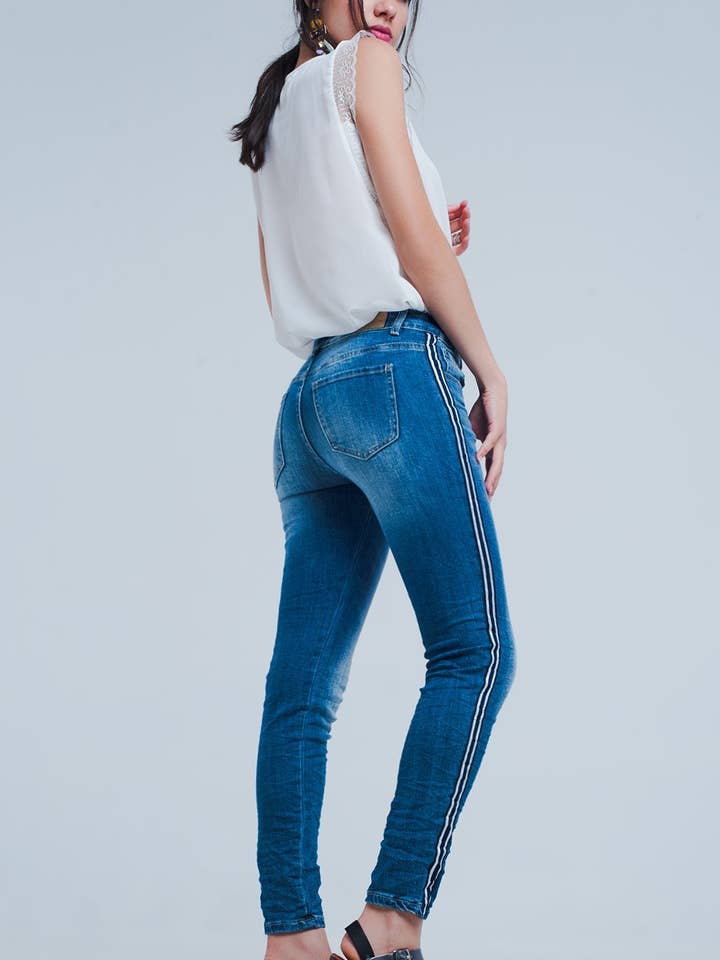 Skinny jeans with side stripe for wholesale by Q2 Free Duties for US & UK