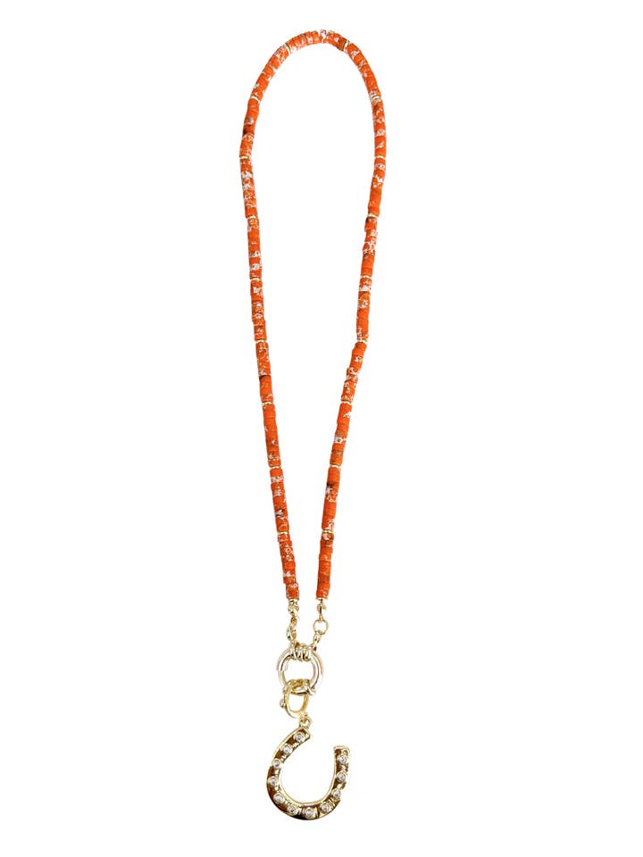 Wendy Orange Beaded Necklace with Horseshoe Charm for wholesale by Gemelli