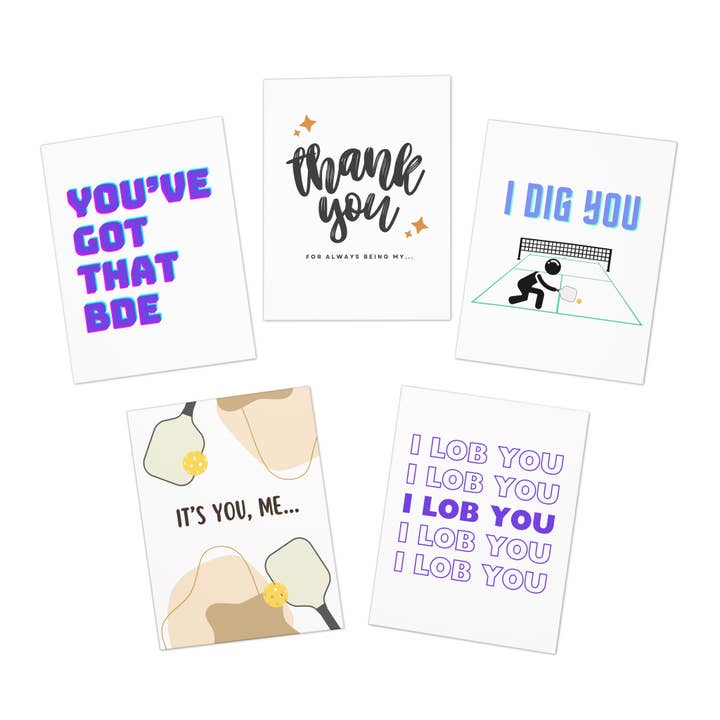 Punny Pickleball Greeting Card Bundle Set (Pack of 5) for wholesale by Pickle & Paper