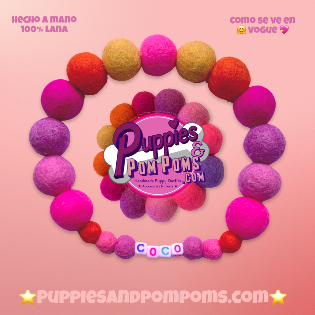 Puppies & Pom Poms - Wholesale Pet Collar - Dog - Pink - Personalised Pom Pom Dog Collar10