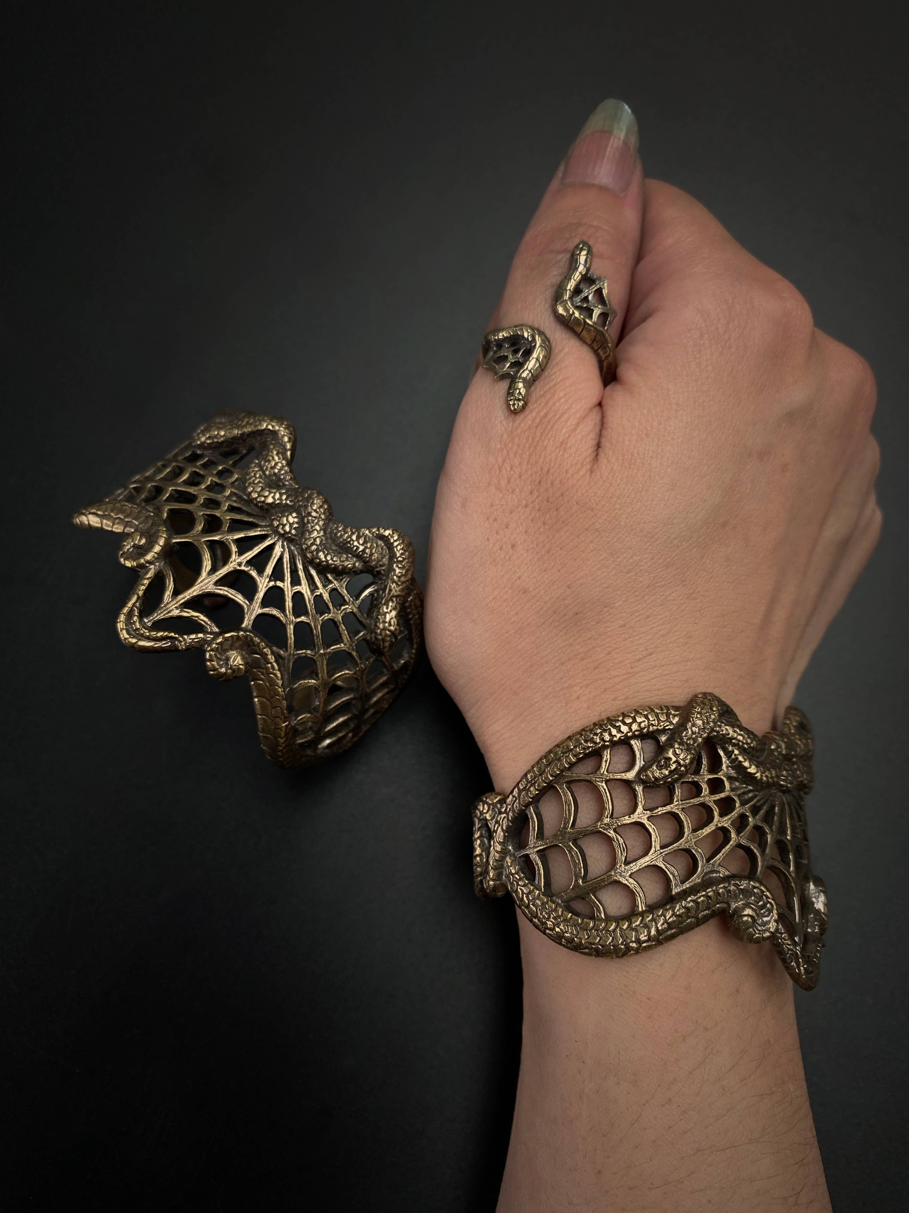 Miyu Decay - Wholesale Cuff Bracelet - Medusa's Lace Cuff in Brass and Sterling Silver0