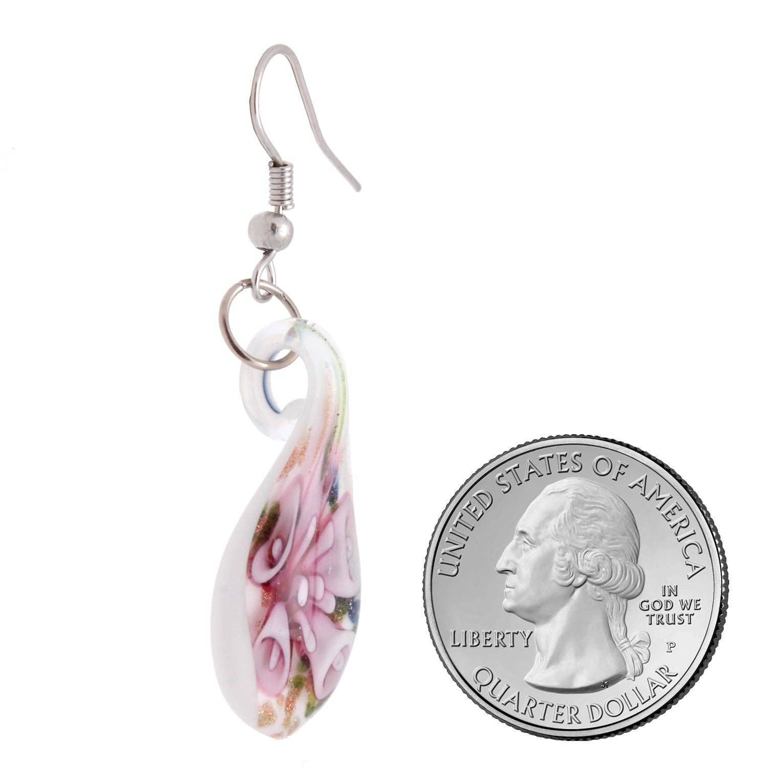 BESHEEK JEWELRY - Vente Boucles d'oreilles pendantes - Superbes boucles d'oreilles en verre confettis roses en forme de larme faites par un artiste1