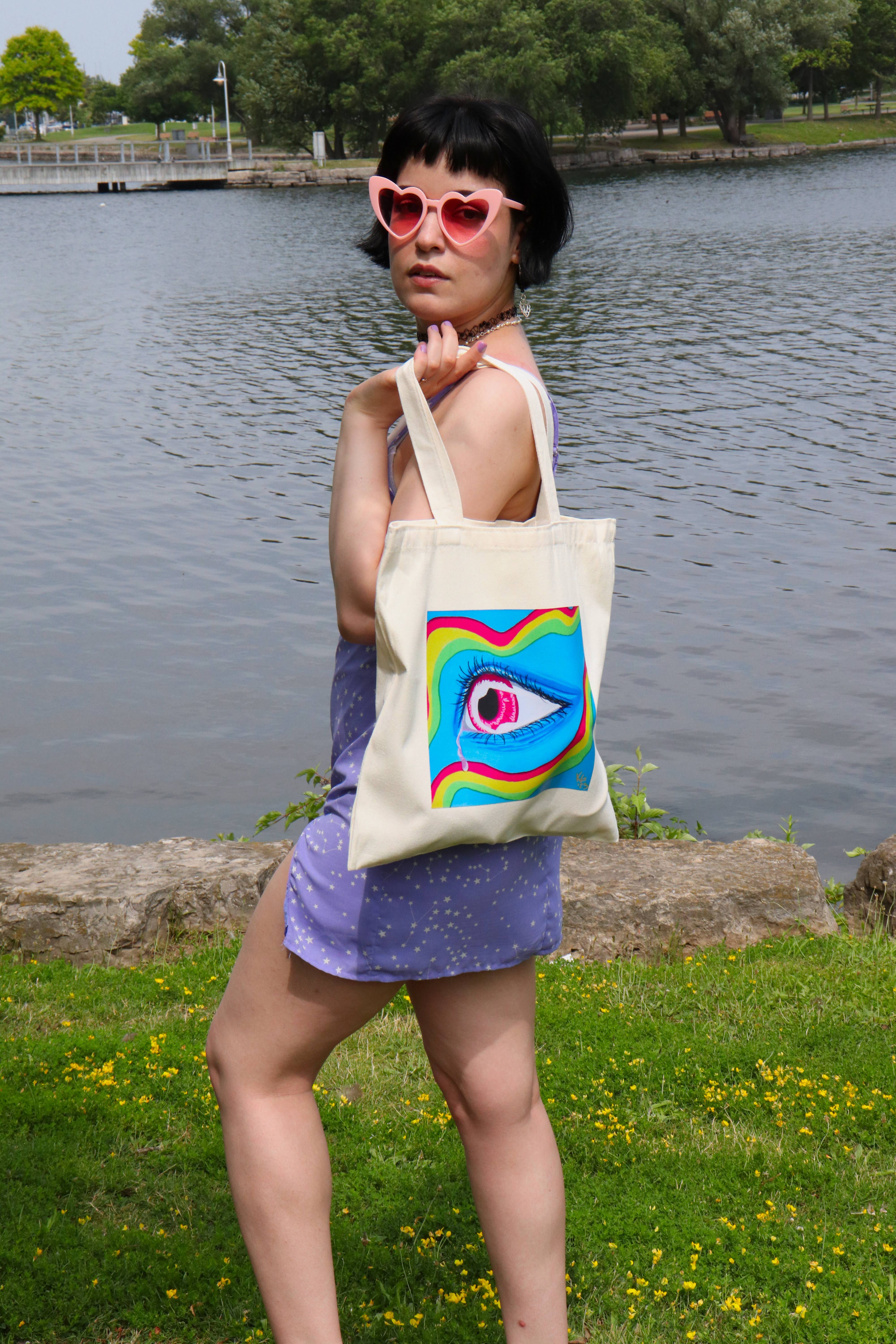 Sticker Hardly Know Her - Wholesale Tote Bag - Women's - Blue Crying Eye Tote Bag - Original Artwork4