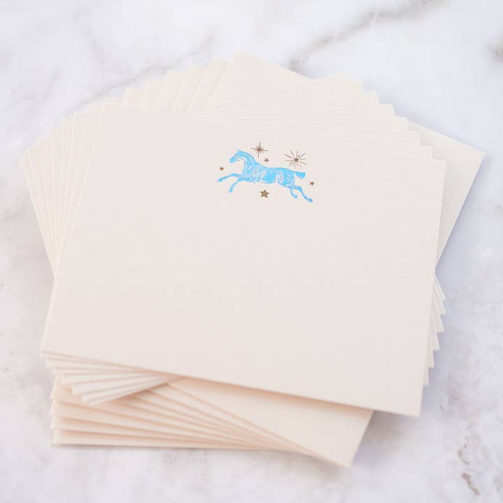 Danielle Demers Studio - Wholesale Stationery/Notecard Set - Celestial Horse Leaping Foil Stamped Cards, Set of 84