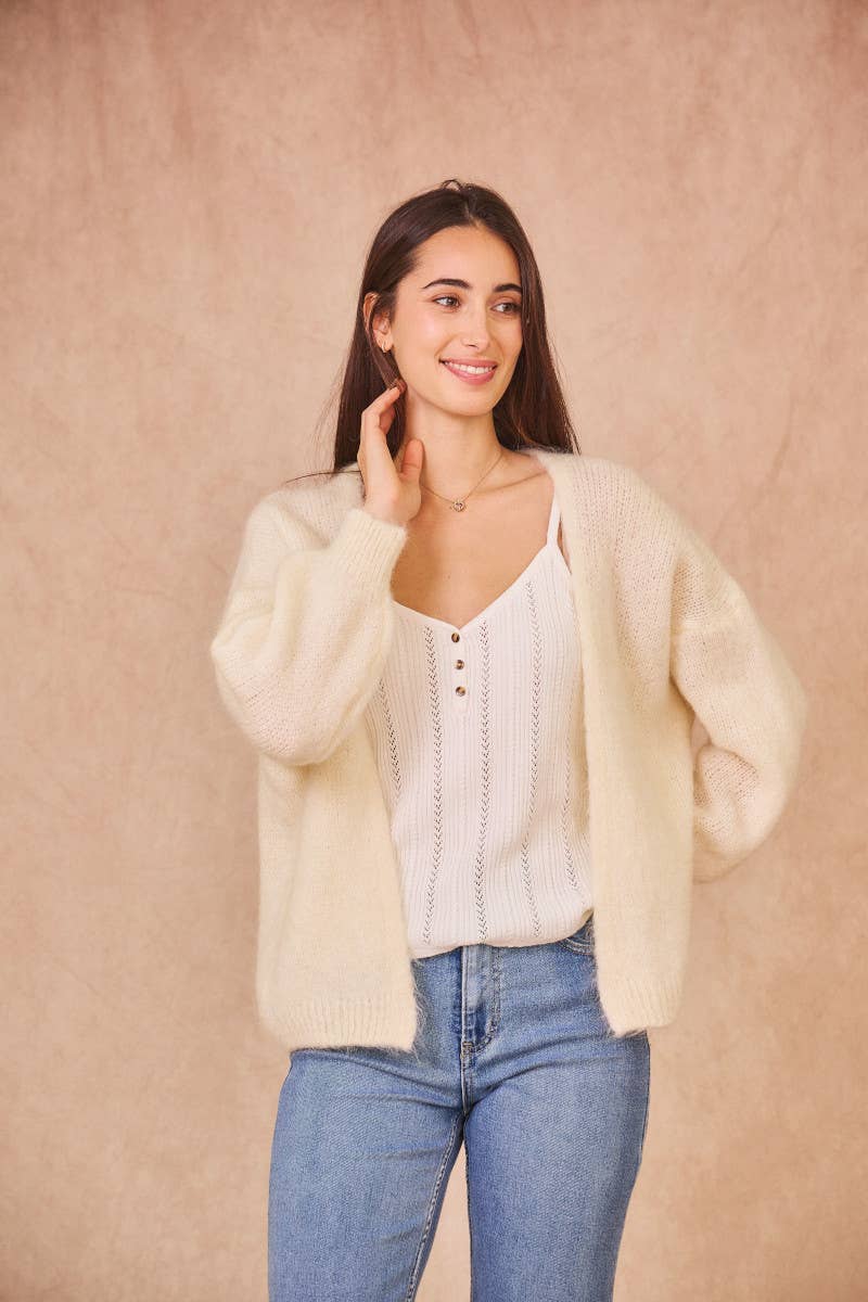 Calie Paris – Großhandel Strickpullover – Damen – Offene Mohair-Mischung Strickjacke11