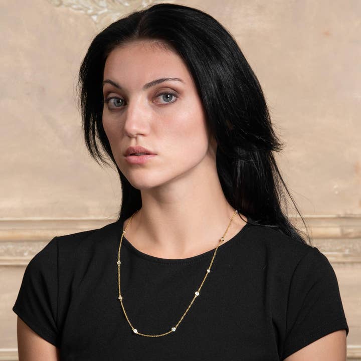 Long Gold Chain Necklace with Stones for wholesale by Namana