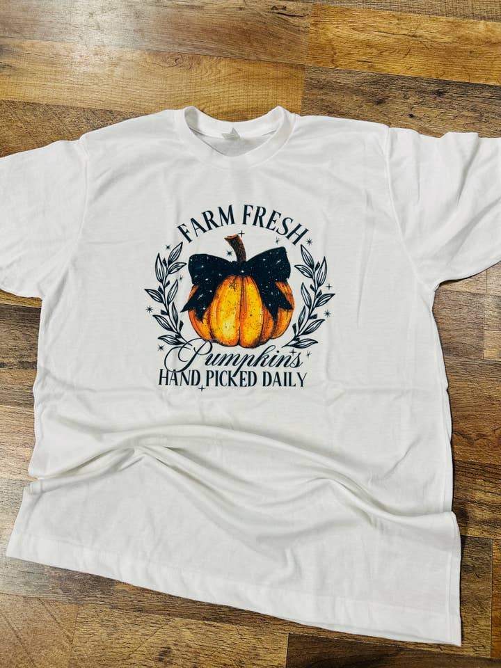 Farm Fresh Pumpkins Graphic T-Shirt for wholesale by Sweet Southern Wholesale