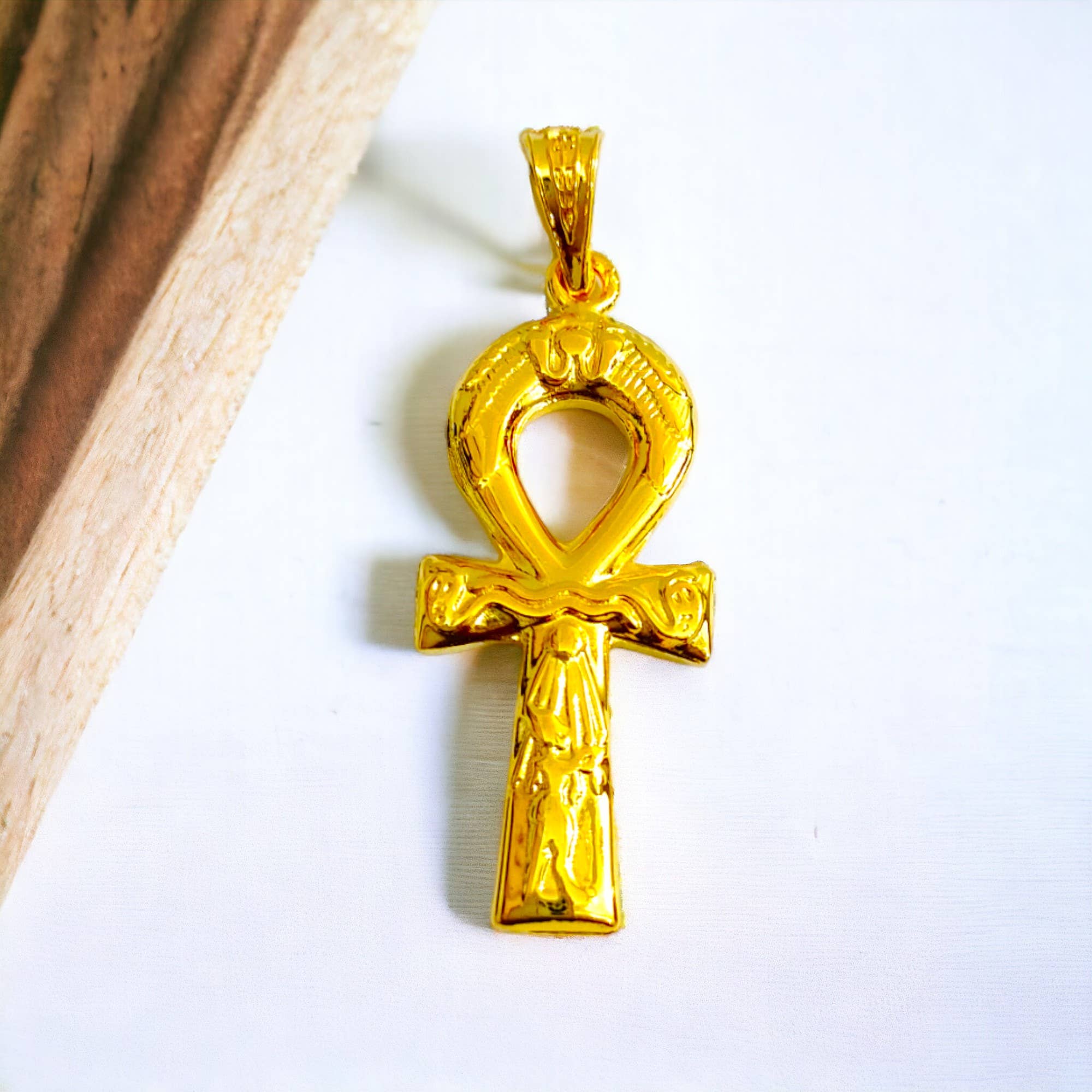 ALADDIN'S LAMP JEWELRY - Wholesale Individual Charm/Pendant - Gold Key Of Life Ankh Akhenaton Prayers Pendant2
