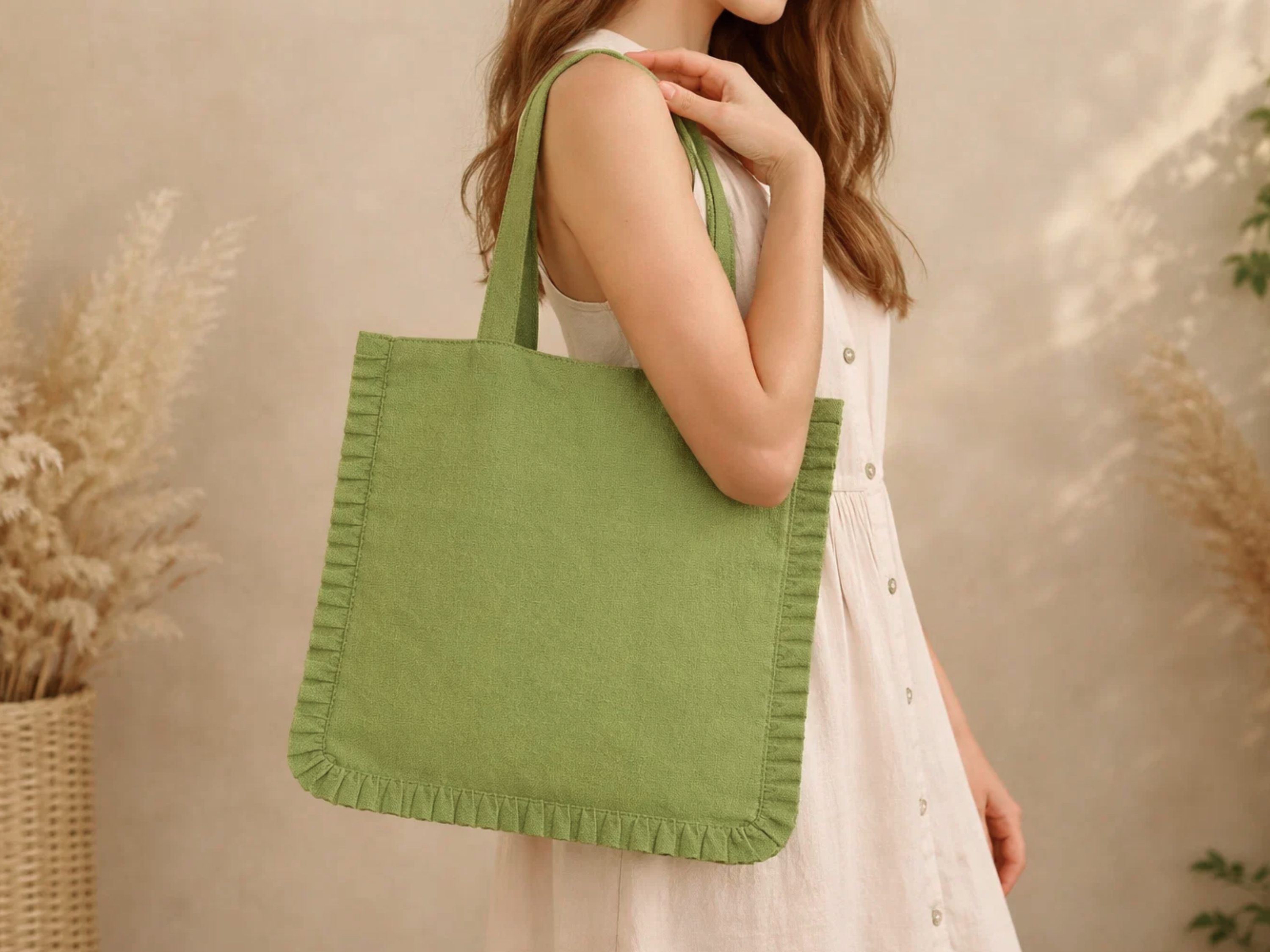 House of Kraft Jewelry & Accessories - Wholesale Tote Bag - Women's - Canvas Ruffle Tote | Canvas Colored Tote Bag | Unbranded 8