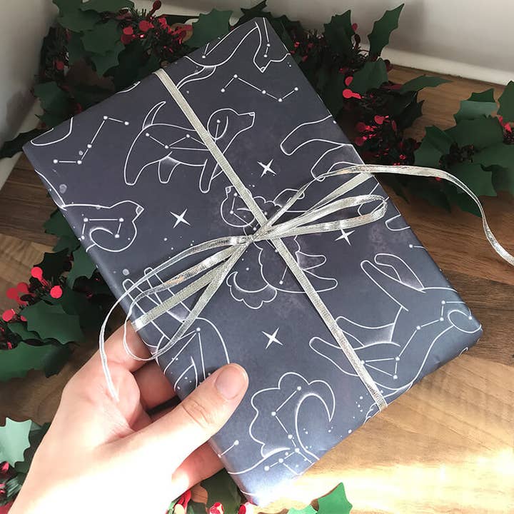 Celestial Dogs Christmas Wrapping Paper for wholesale by Woof by Hollie