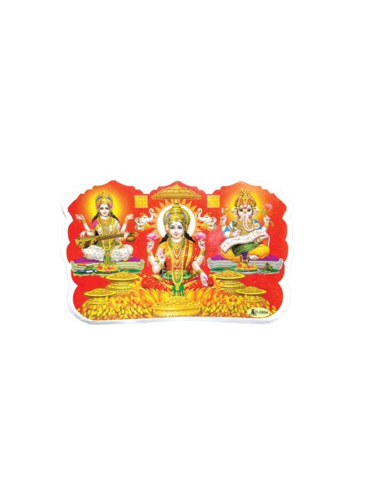 Ganesh Laxmi Saraswati (4”)Pk of 10 Decorative Sticker Sign for wholesale by Ancientveda