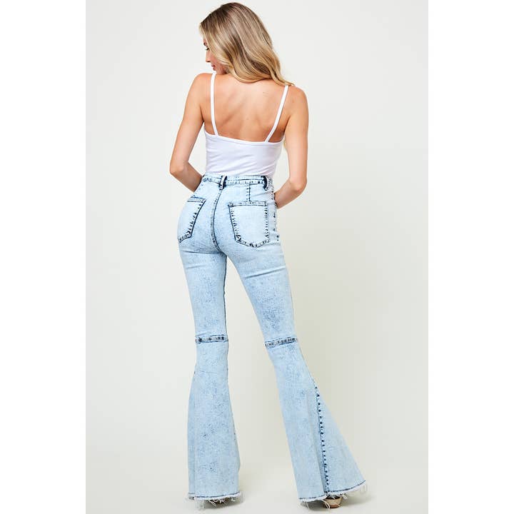 Saints & Hearts - Wholesale Jeans - Women's - SIP6138A WESTERN LT DENIM ACID WASHED FLARES BELL BOTTOMS