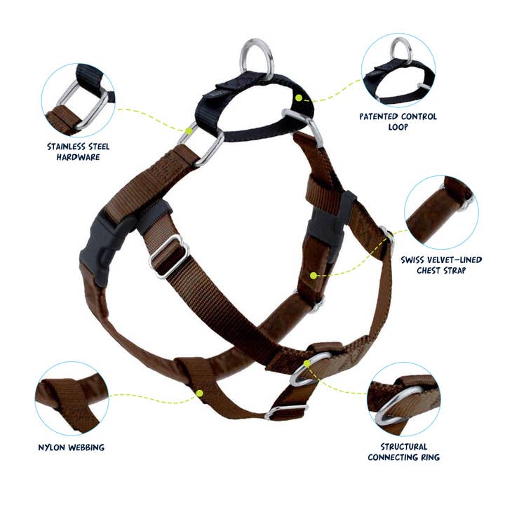 2 Hounds Design - Wholesale Tuig voor huisdieren - Hond - Brown Freedom hondentuig zonder trekkracht met riem1