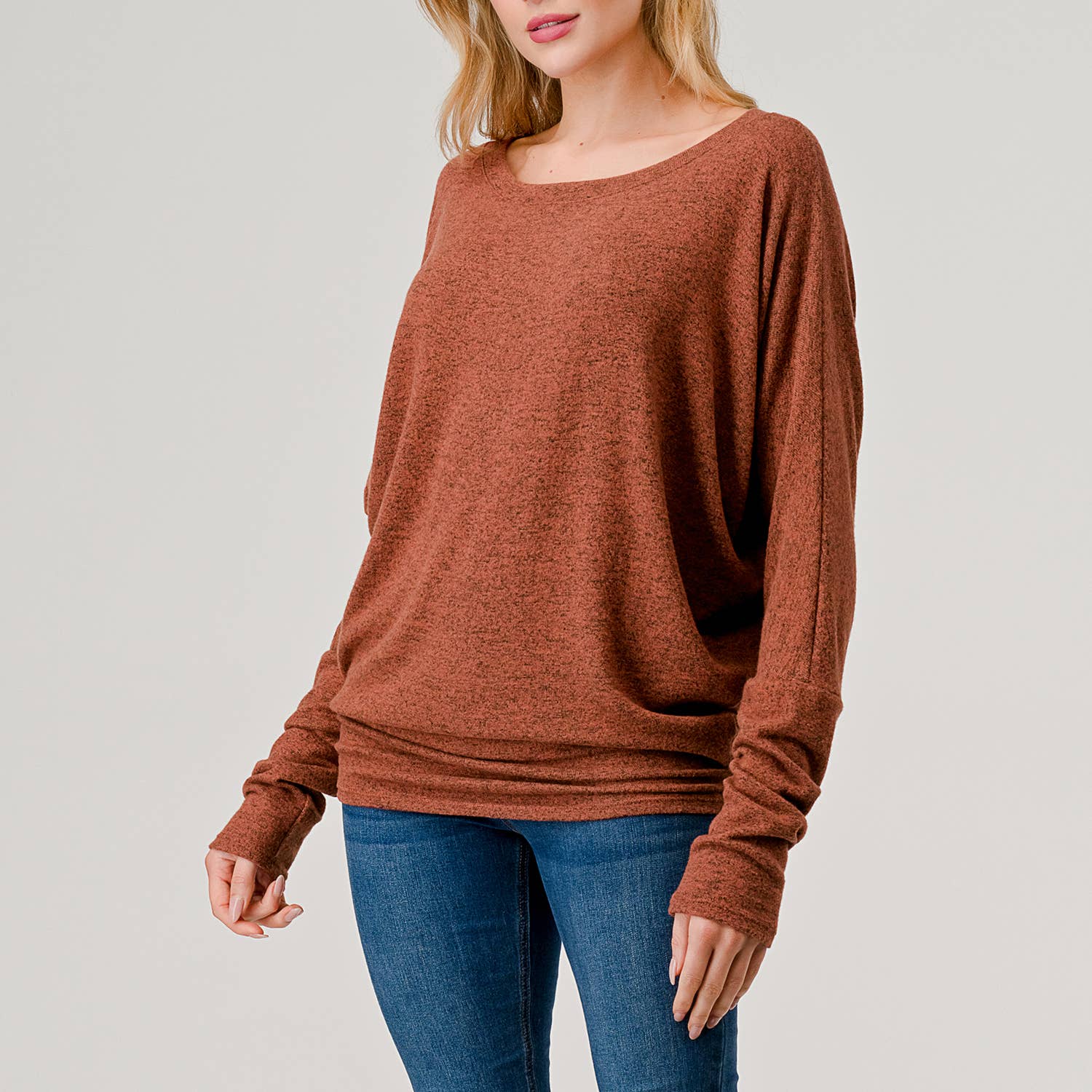 Heimious - Vente Haut en maille – femme - Haut en tricot Hacci à manches longues et col rond à manches Dolman, 270125