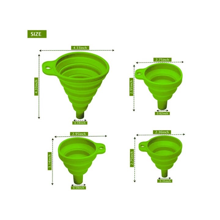 Vigor Path - Wholesale Funnel - Set of 4 Silicone Collapsible Kitchen Funnel - Green 6