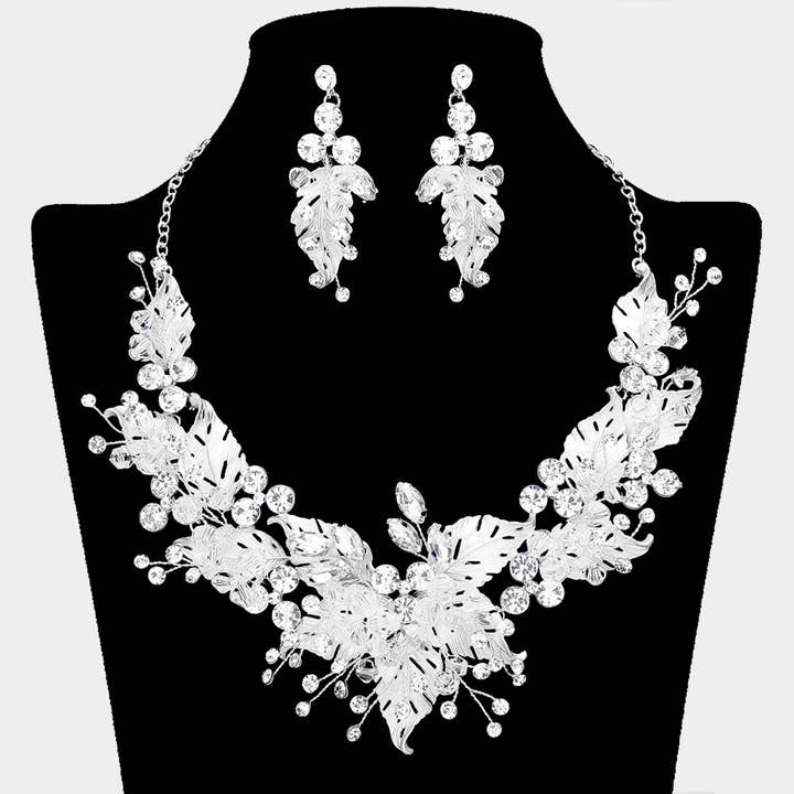 Sensibling Corp. - Wholesale Jewelry Set - Stone Bead Embellished Leaf Vine Evening Necklace1