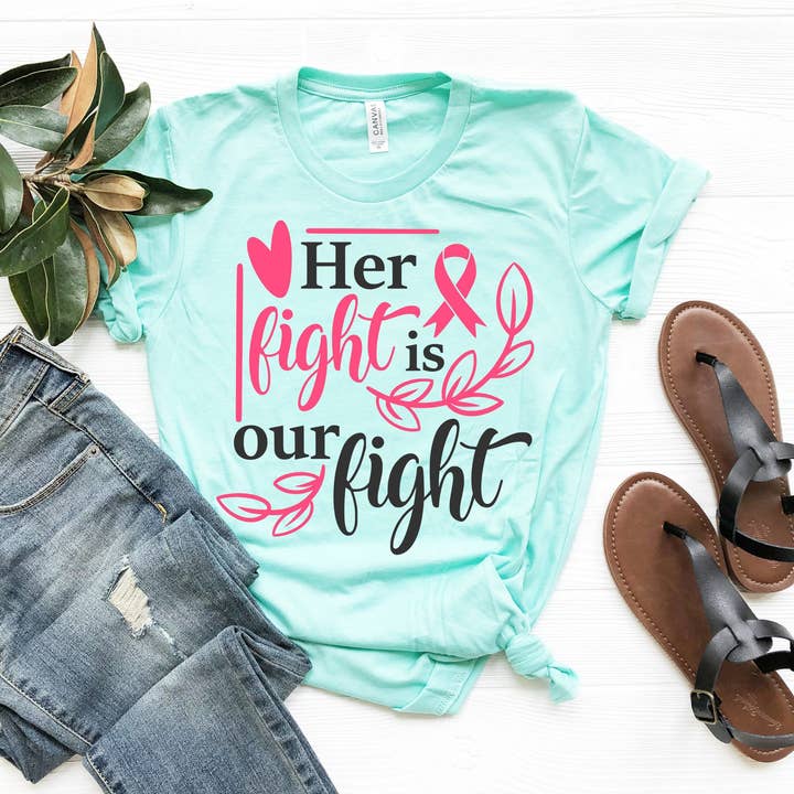Her Fight Is Our Fight Shirt Pink Ribbon Family Cancer Shirt Krebs Unterstützung Shirt Krebs Shirts für Frauen Brustkrebs Geschenk für den Großhandel von PrimestoreUS