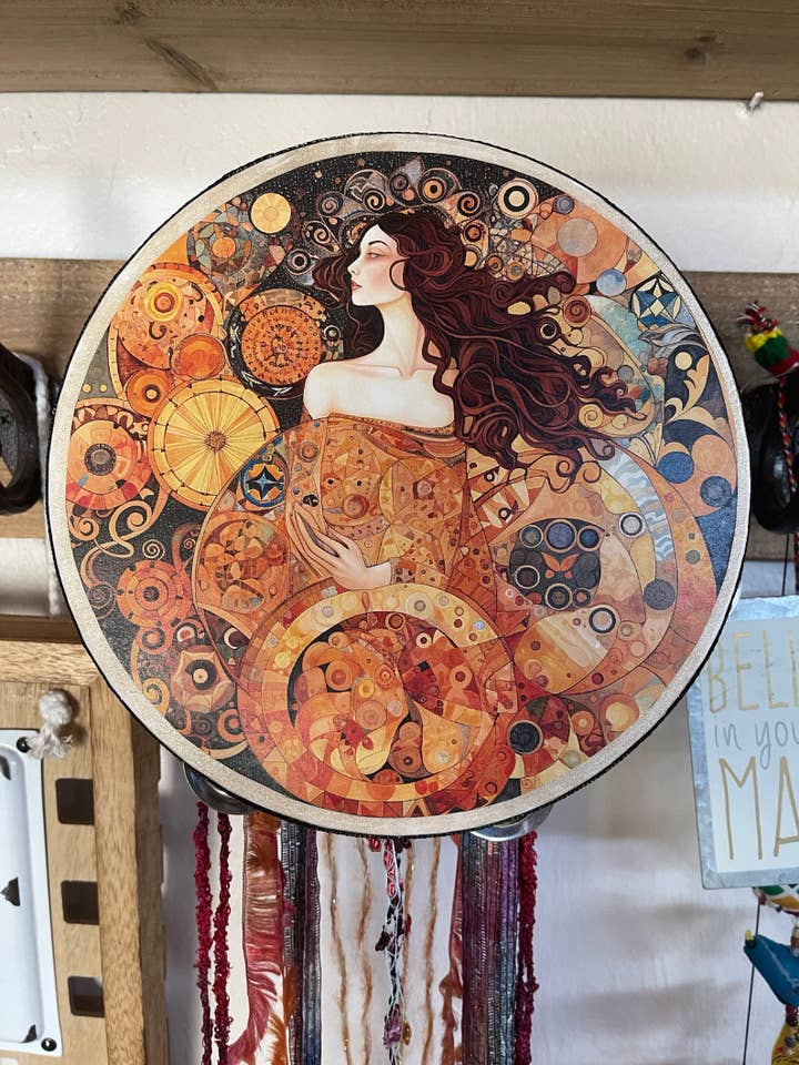 Old World Goddess Tambourine and Ribbon Wall Art Hanging for wholesale by Bodhi Leaf Market