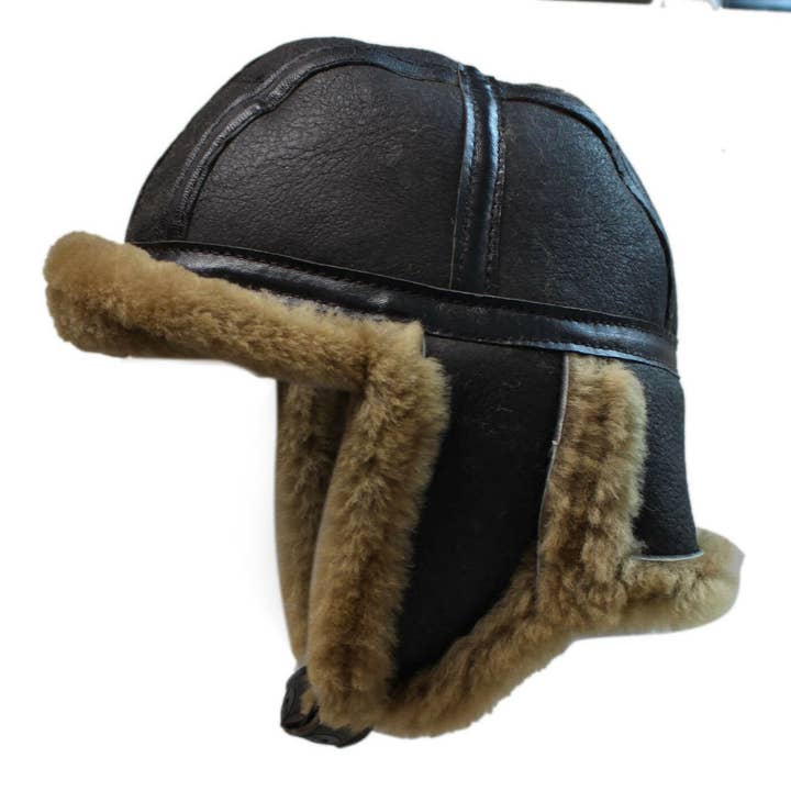Infinity Leather (Upperclass Fashions Ltd) – wholesale Trapper/bomber hat – men's – Mens RAF Aviator Sheepskin B-55 Trapper Hat