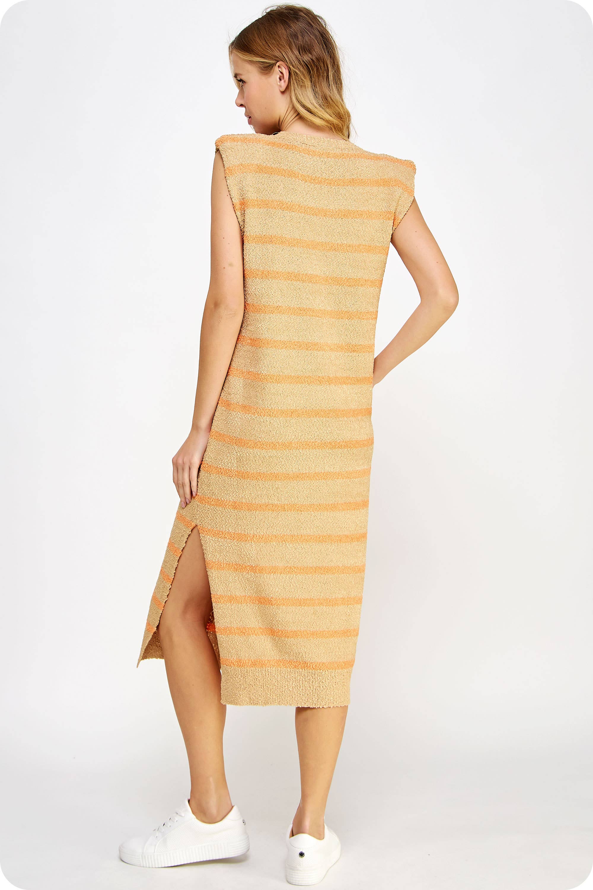 Strut & Bolt - Wholesale Dress - Women's - Shoulder Pad Sleeveless Textured Striped Knit Dress30