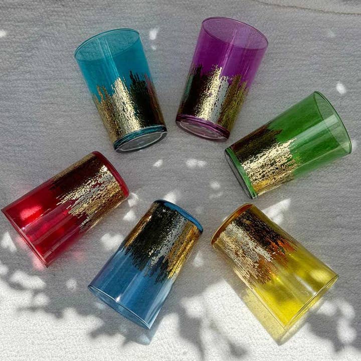 Scents and Feel - Wholesale Drinking Glass/Cup - Set of 6 tea glasses Colored Flame design