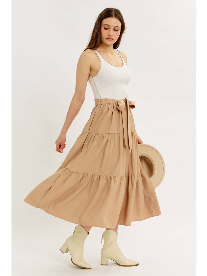 idem ditto – Engroshandel Kjole - Dame – MIDI-KJOLE MED BÆLTE OG FLÆSEDETALJER I BLANDET MEDIE OG SWEATERMATERIALE14