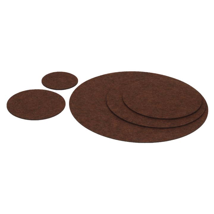Felt coaster/brown melange placemat, round, sizes for wholesale by Filzschneider