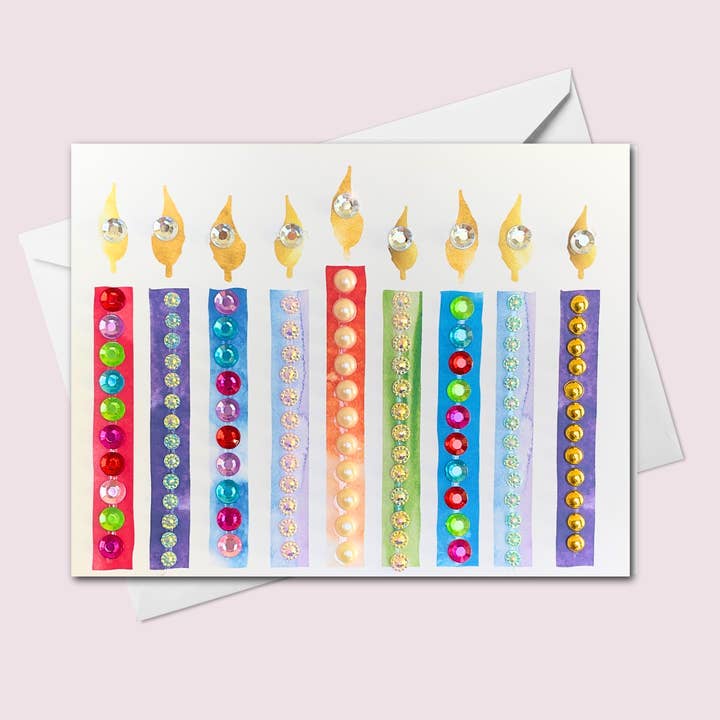 Carte de vœux « Happy Hanukah Modern Menorah » pour la vente par Russell Jeffery Design by Off By Heart Design