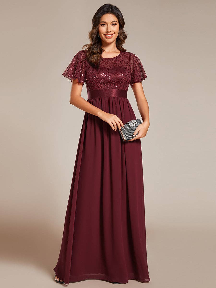 Ever-Pretty - Wholesale Gown - Women's - Round-Neck Sequin Chiffon High Waist Formal Evening Dress5