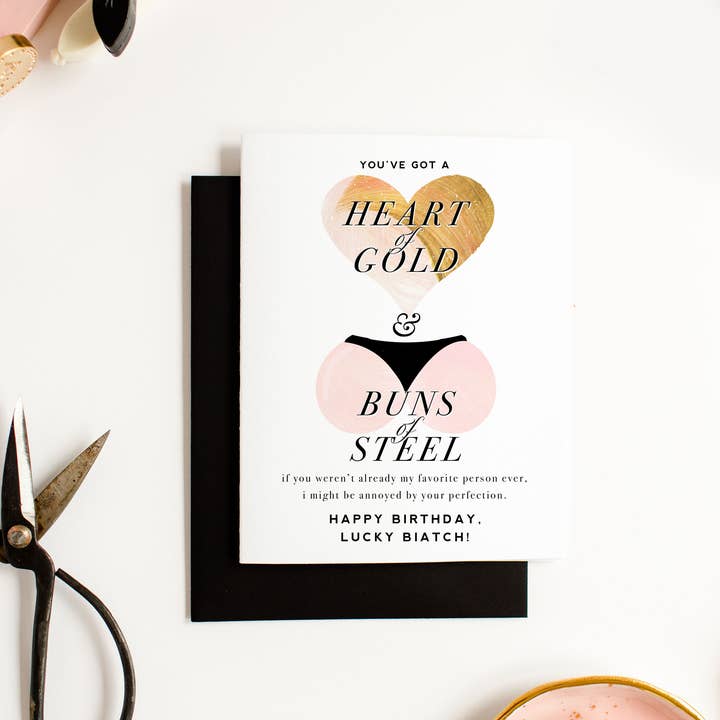 Kitty Meow Boutique - Wholesale Birthday Card - Heart of Gold Buns of Steel - Funny Greeting Card for Bestie1