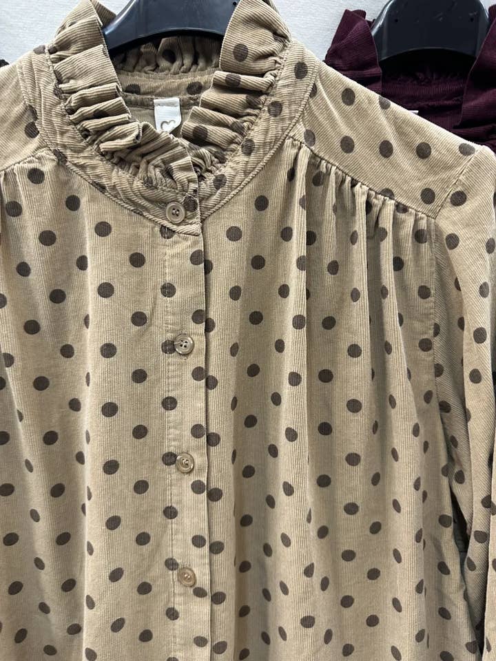 Mimi & Gogo - Wholesale Button Down Shirt - Women's - Velvet Polka Dot Shirt @69017_ChVPois7