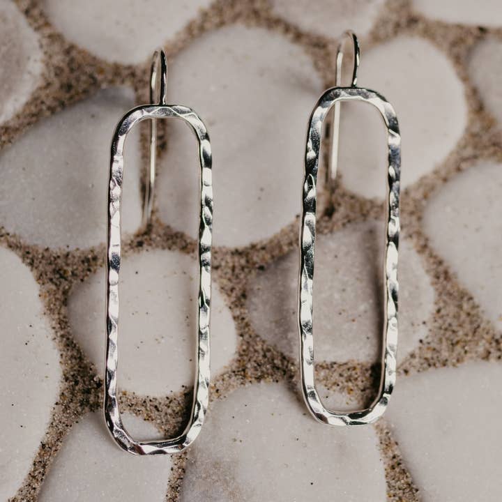 Hammered Rectangle Drop Earrings for wholesale by Sea Salt & Silver