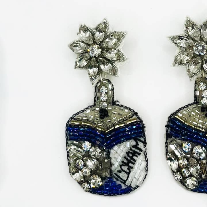 The Pearled Panther - Wholesale Dangle Earrings - Hanukkah Dreidel Beaded Statement Earrings “L Chaim”