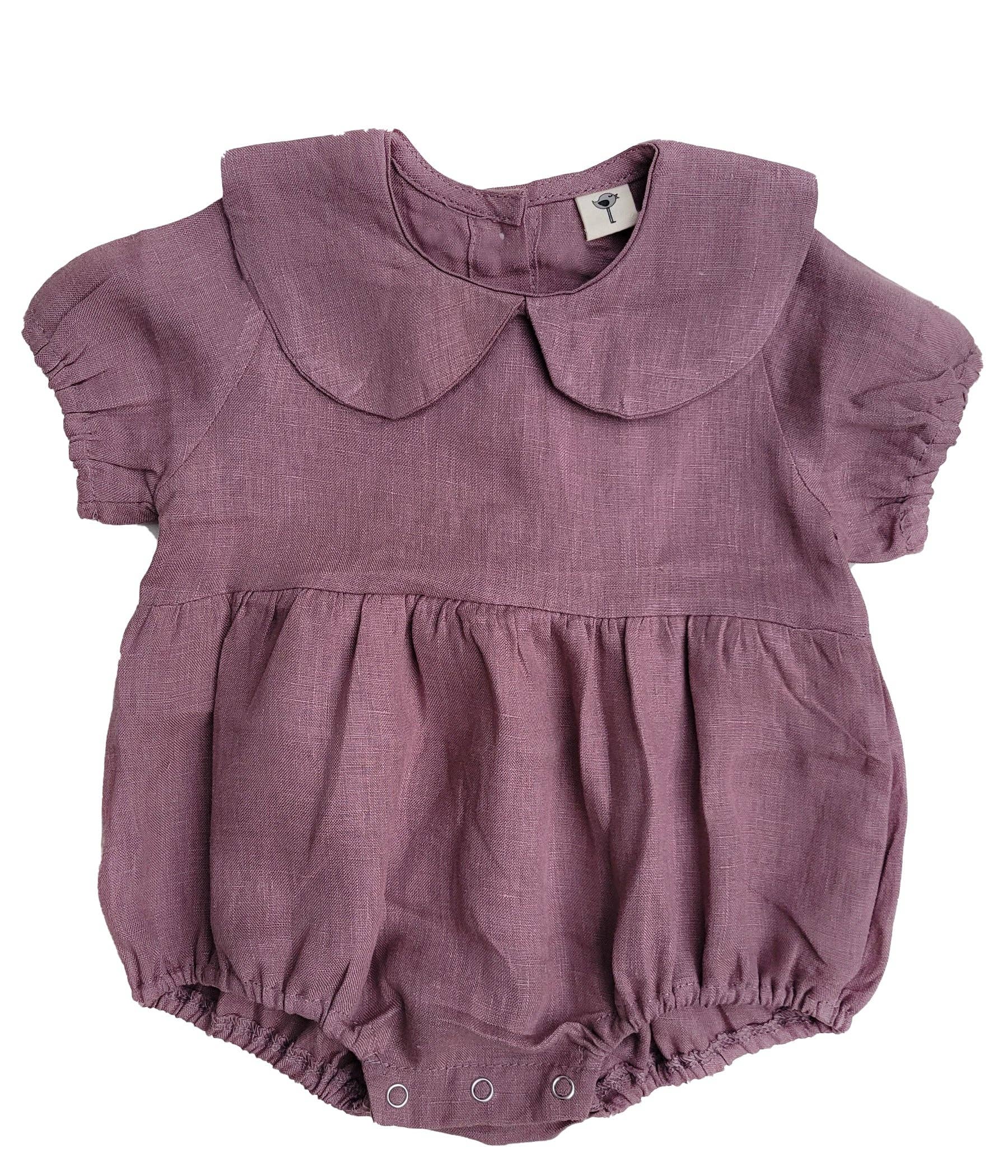 OLIVE & CRADLE – Engroshandel Bodysuit - Baby – Peter Pan Krave Hør Boble Romper + Sløjfe | Allie5