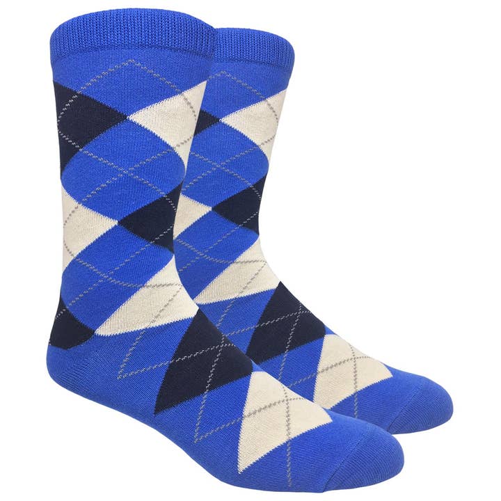 FineFit Blue Argyle Dress Sock with Navy and Cream Pattern for wholesale by Finefit